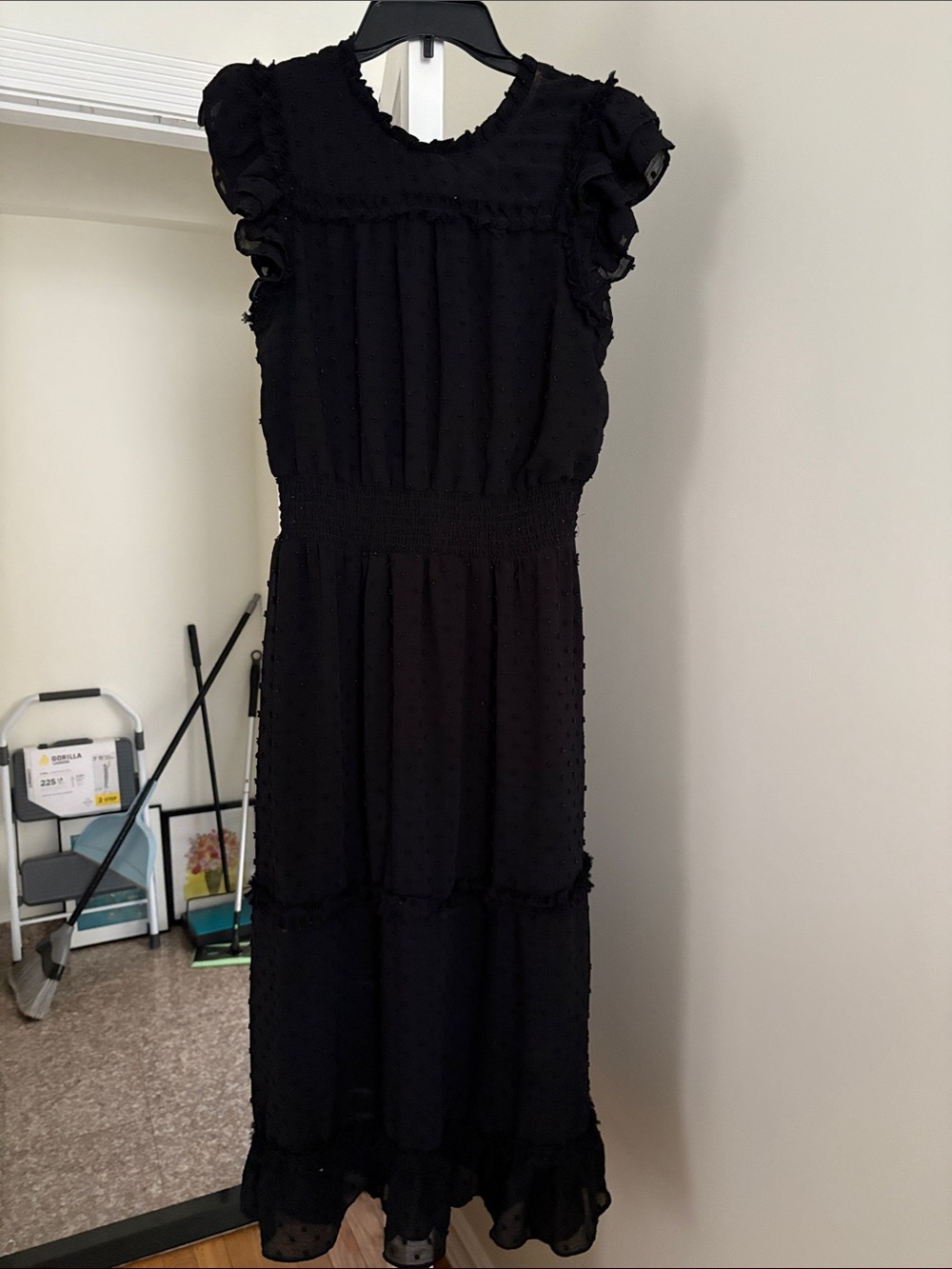 CeCe Black Swiss-Dot Ruffle Maxi Dress